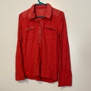 Eddie Bauer mid button up roll up sleeve cotton linnen salmon colored shirt med